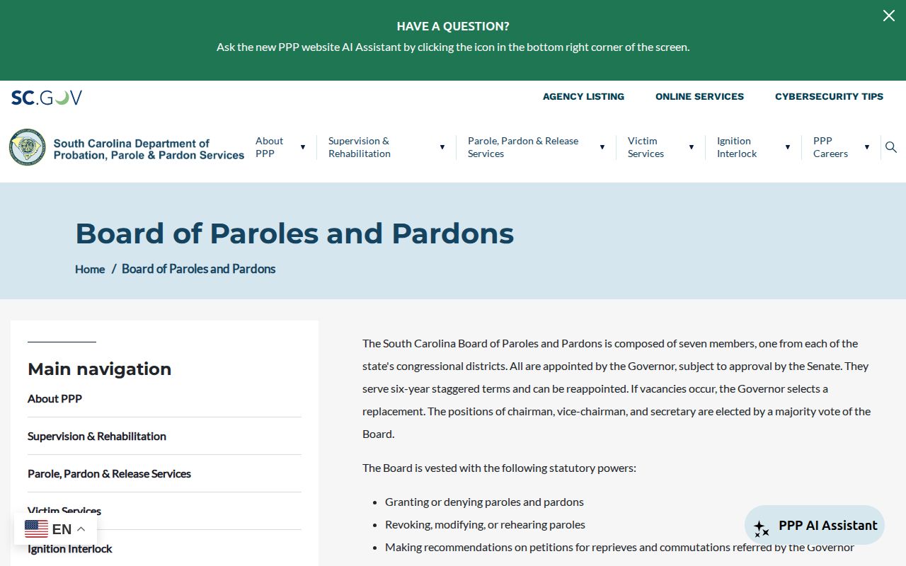 South Carolina parole board calendar for release proceedings