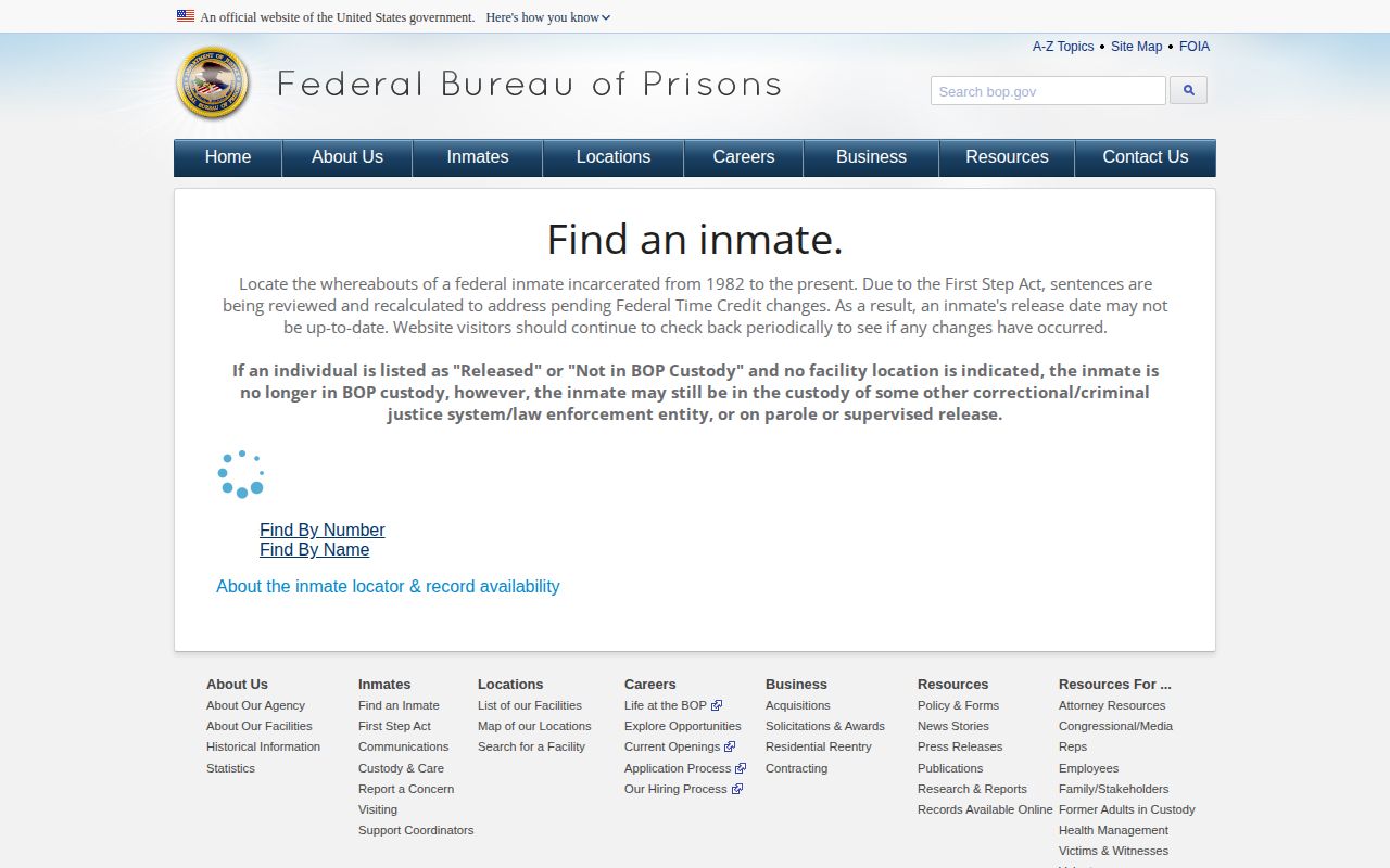 BOP locator for federal inmates released in South Carolina