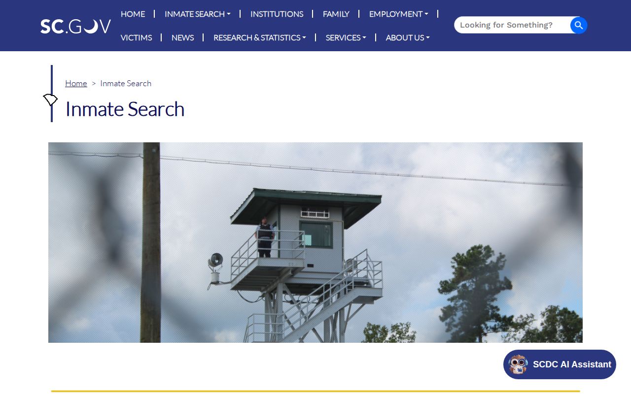 South Carolina SCDC disclaimer excluding released inmates from the current search
