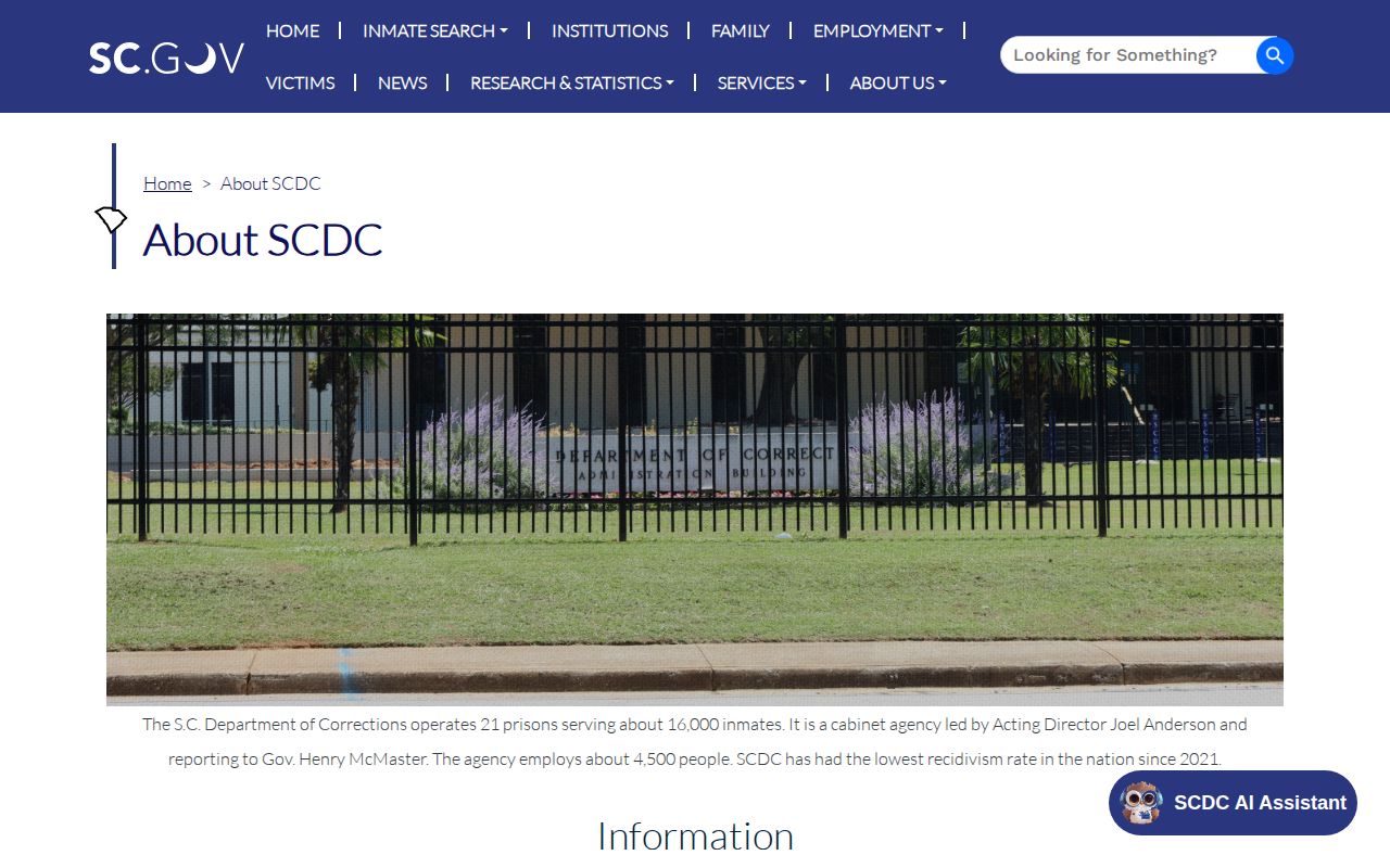 South Carolina SCDC statistics hub for released inmate records