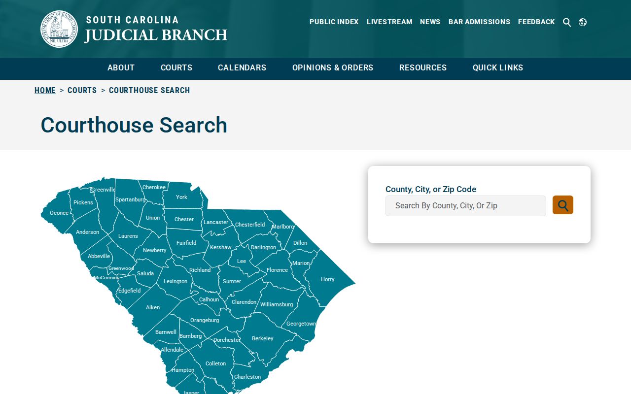 South Carolina courthouse directory for release record court routing